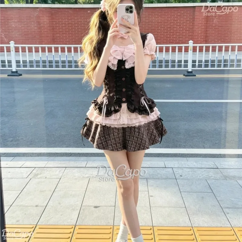 NANA Rococo Style Komatsu Nana Cosplay Costume Pink Date Outfits Vintage Sweet Retro 4pc Set Waistcoat Mini Skirt Shirt Camisole view 5
