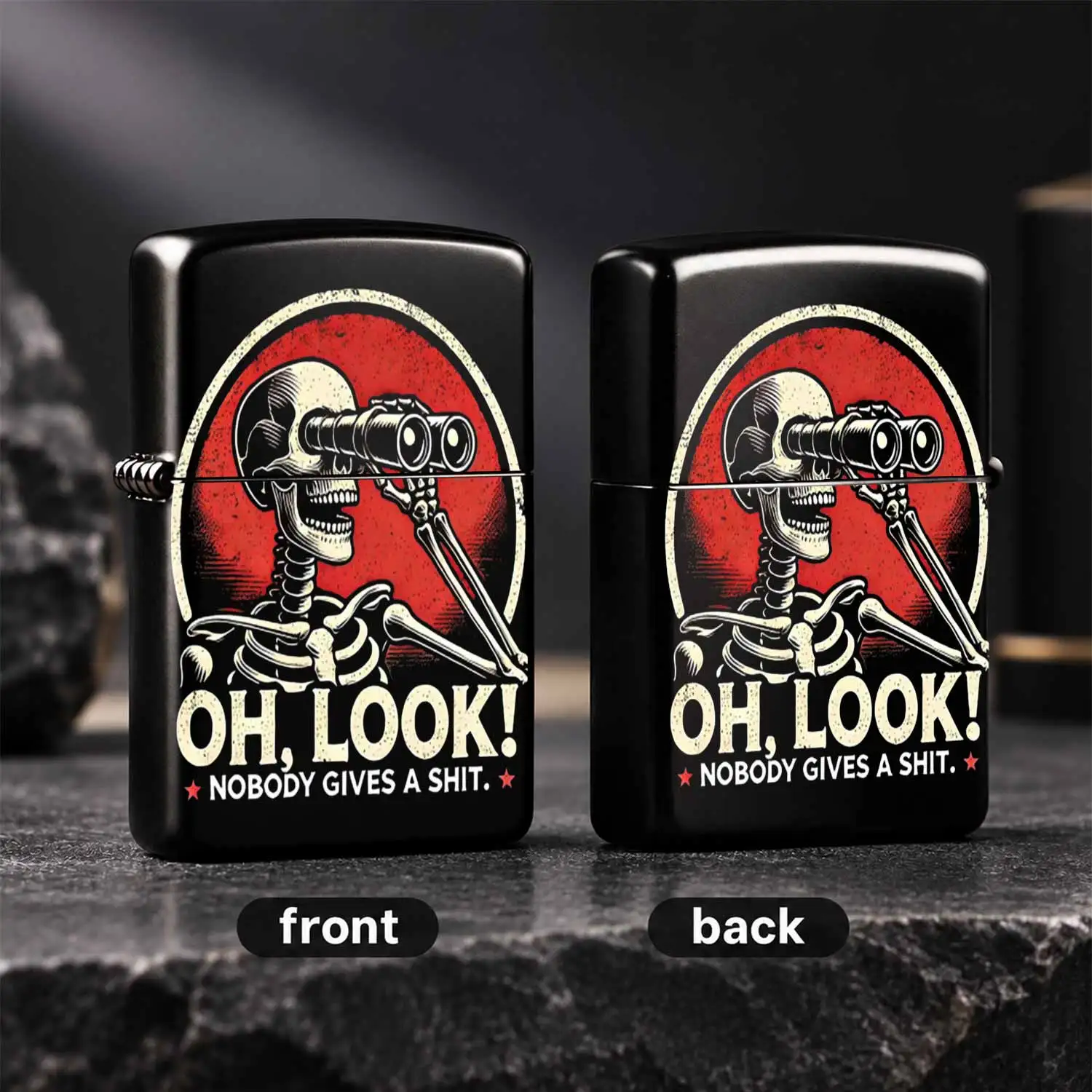 Vintage Fun Skeleton Binoculars Print Lighter, Stylish Daily Carry Ignition Tool For Camping Gathering, Unique Sassy Attitude Gift For Friends, Multi-Scenario Portable Practical Accessory With Retro Distressed Texture A Humorous And Interes