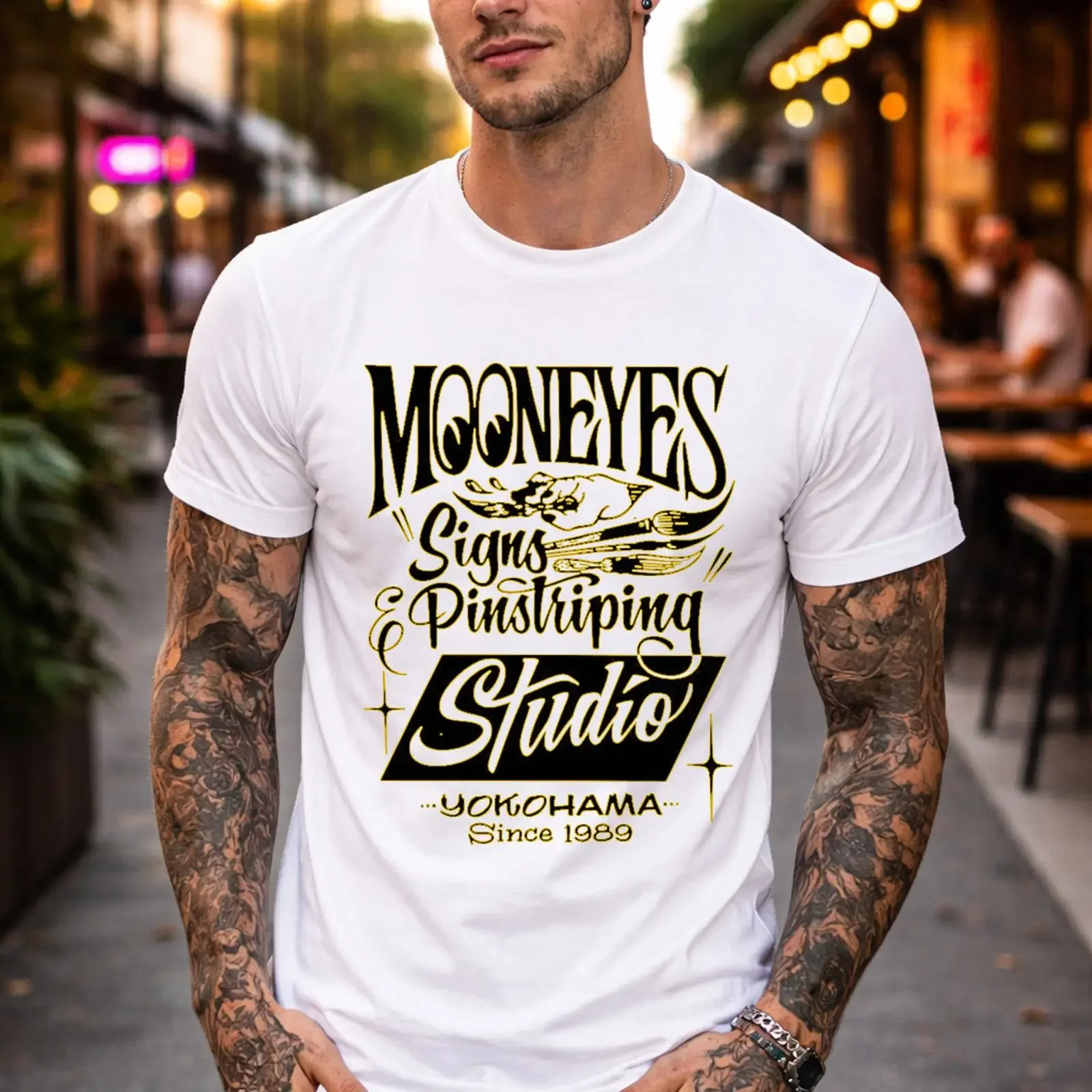 Mooneyes Signs Pinstriping Studio T Shirt Retro Hot Rod Kustom vintage Washed Casual Stylish Breathable Comfortable Slightly