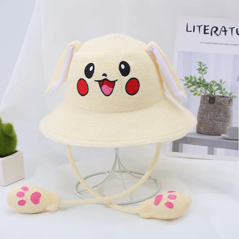 Pokemon Moving Ears Kawaii Pikachu Knit Hat Early Spring Cute Bucket Cap Summer Children Sun Protection Hat Tide Dress Up Gift