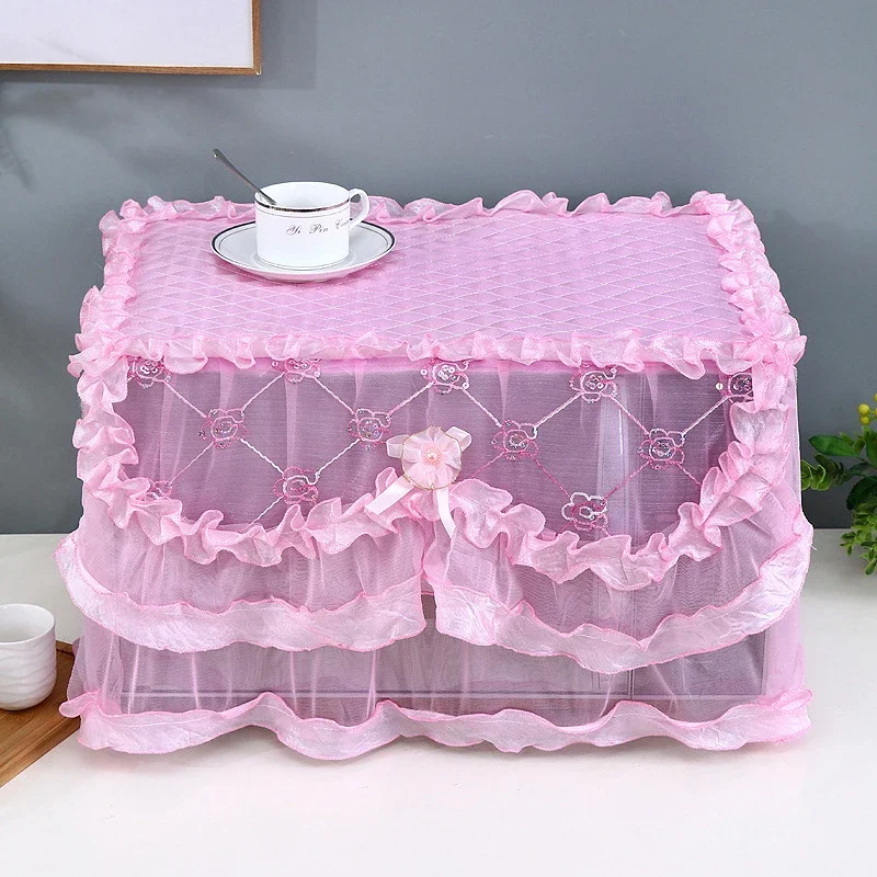 Universal Microwave Oven Cover Lace Oil Dust Proof Cover Embroidered Cute Cartoon Printed Electric Oven Cloth Kitchen Supplies