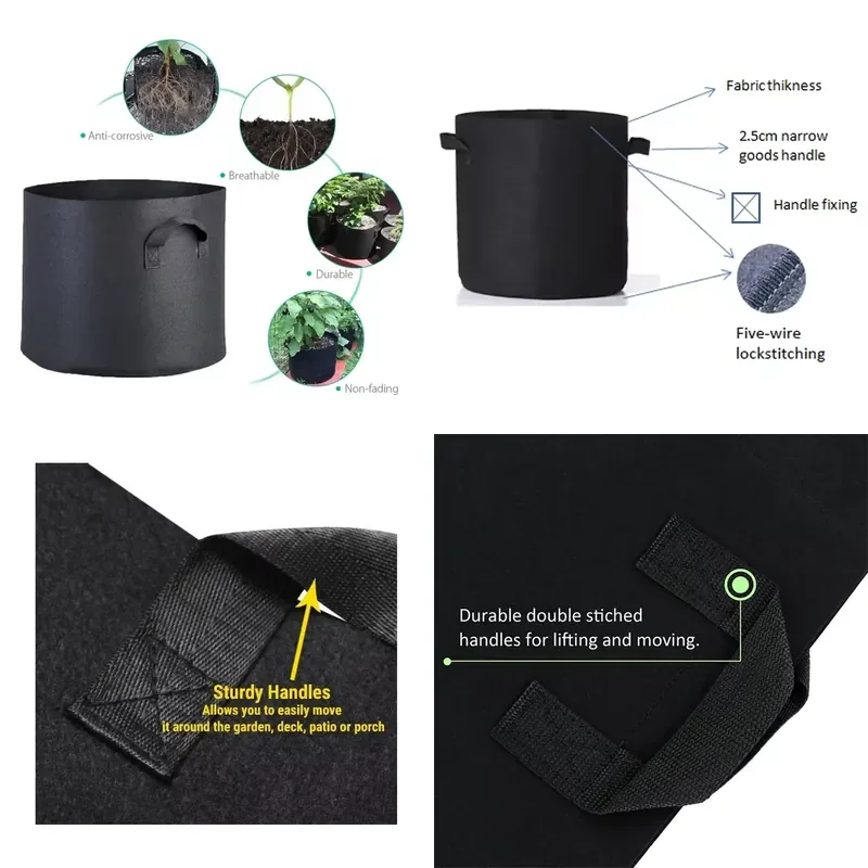 5 Pack 1 Gallon Hydroponic Grow Bags Cloth Pot Container with Handle for Indoor Plant Growing in Grow Tent