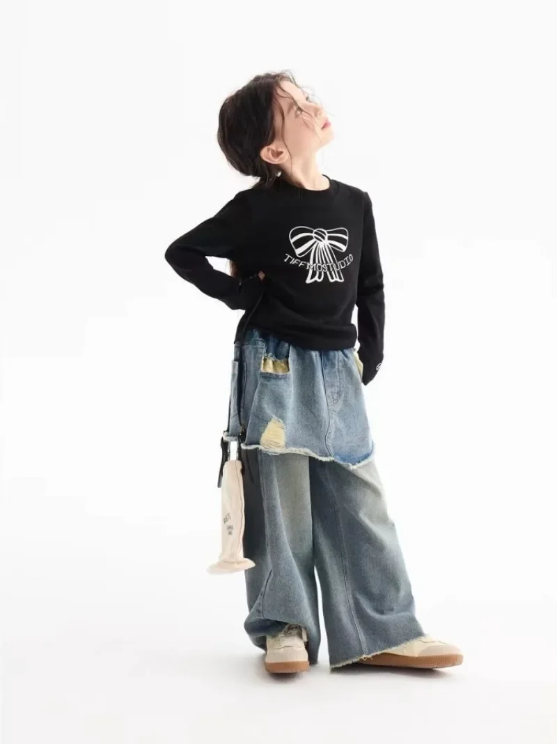 Bow Print Tops Girls' Spring Autumn Clothes Girl 10 12 Years Children's Clothing From 11 Fashion 4 Long Sleeve T-shirt Old 2025