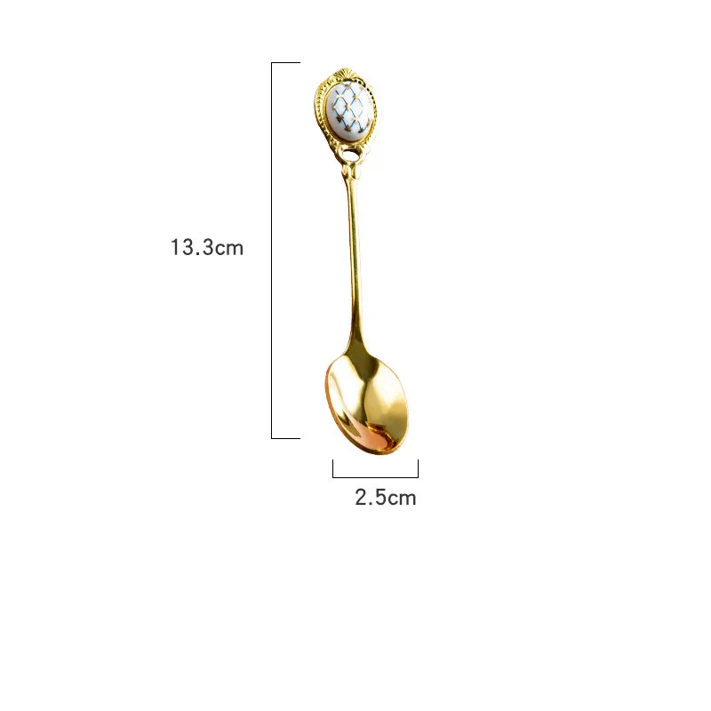 4Pcs Stainless Steel Dessert Spoon Ceramic Long Handle Icecream Spoon Teaspoon Coffee Spoon  Coffee Accessories Tea Spoon