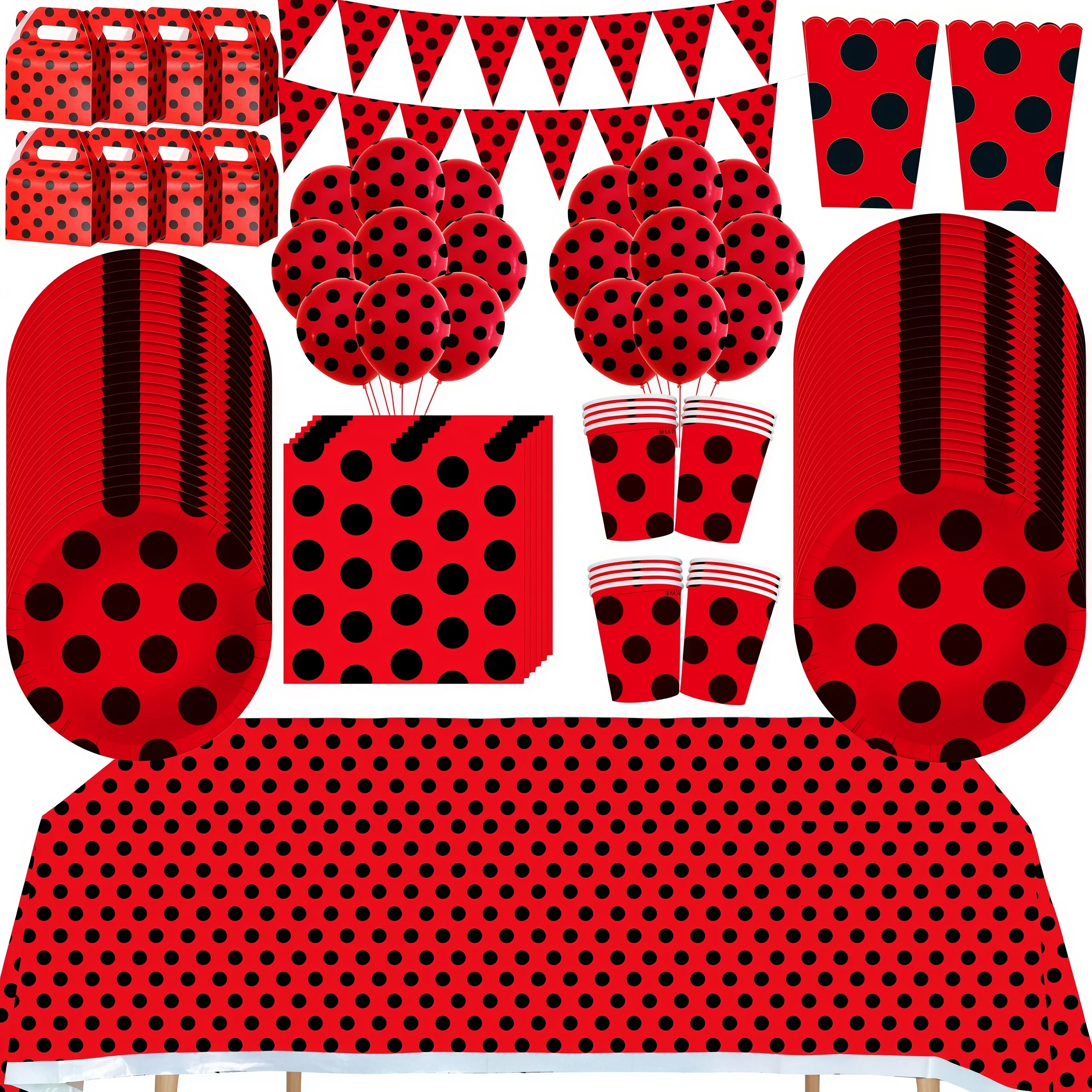Desk Setup Girl - Red Black Polka Dot Theme Birthday