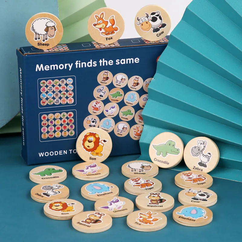 Montessori Educational Wooden Toys Find The Same Pattern Puzzle Game Kids Cartoon Animal Memory Chess Thinking Training Children