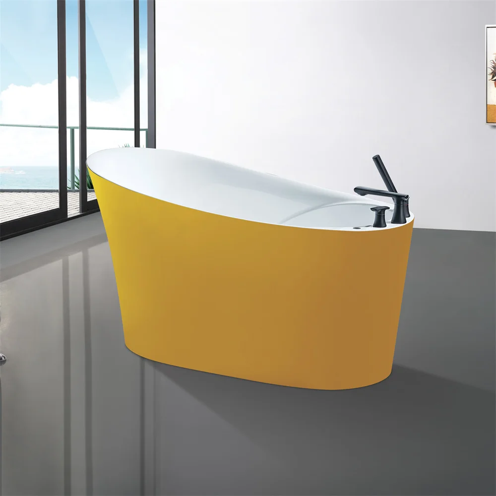 Fancy Bathroom Tub Modern Design Free Standing Massage Bath Tub Red Color Acrylic Bathtub with Faucet Hole