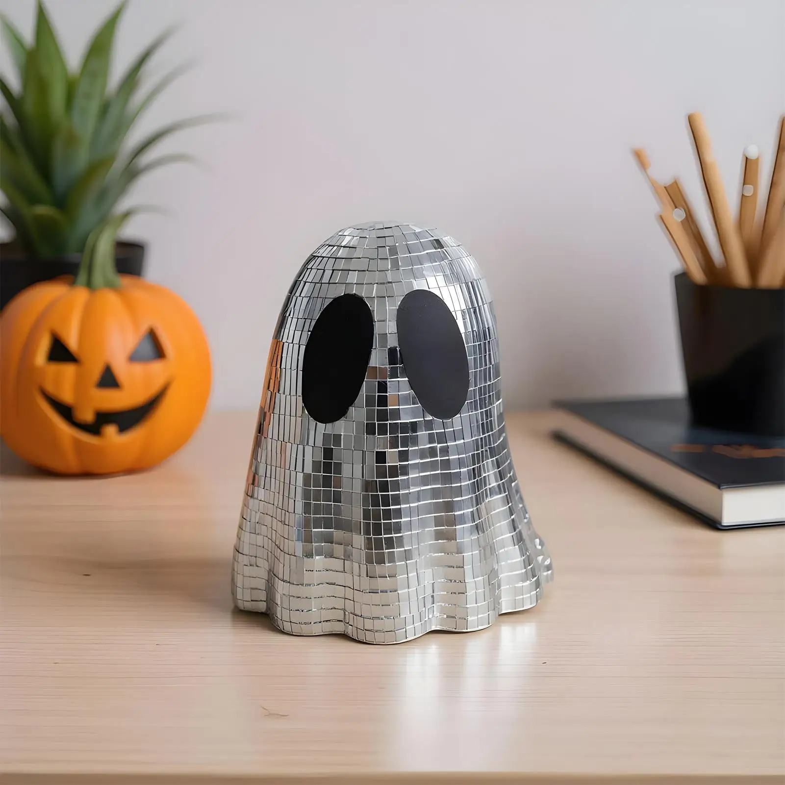 

Призрачный диско-шар на Хэллоуин, центральная часть, блестящий знак призрака, декор, многоуровневый поднос, украшения для камина, стол, домашний стол