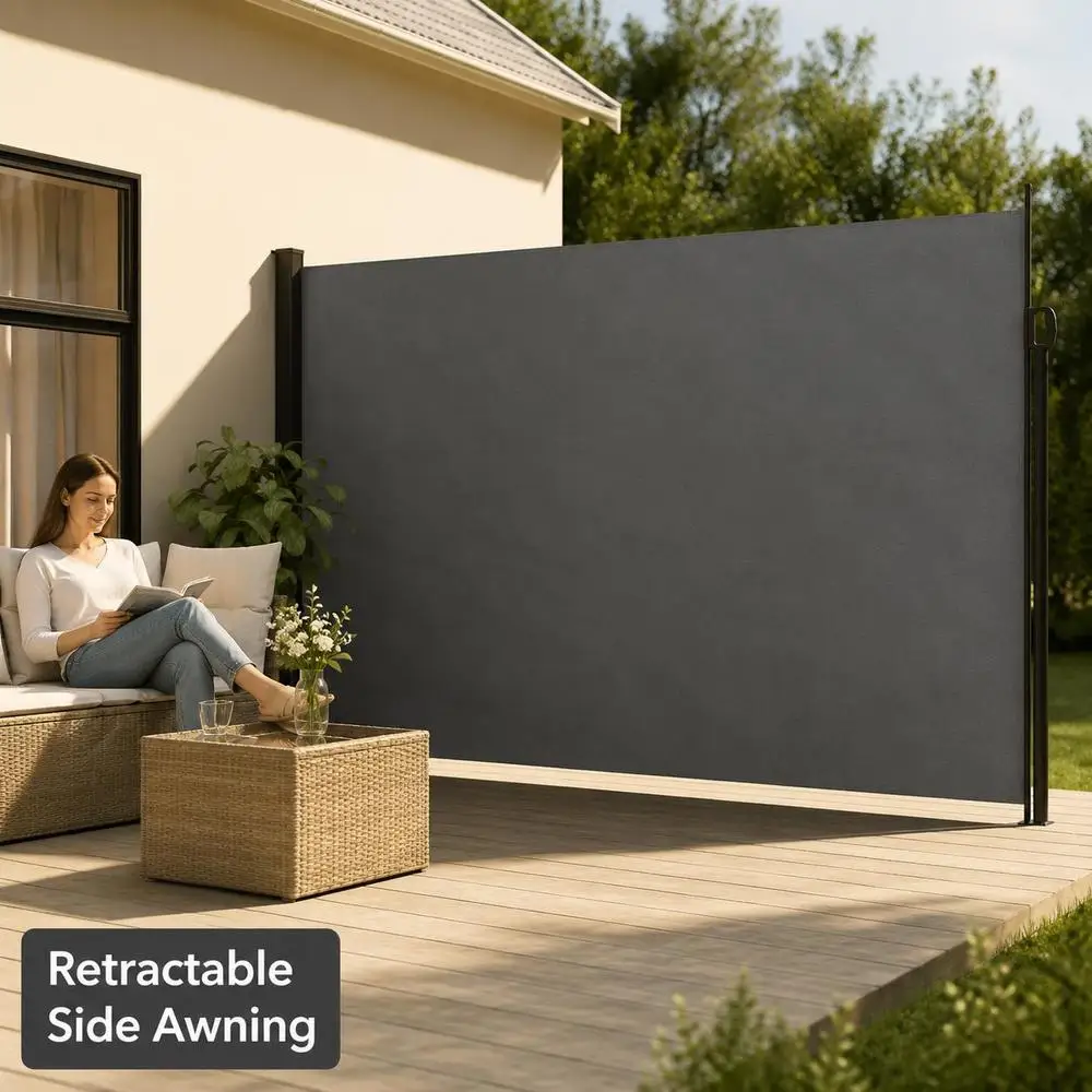 Auvent latéral rétractable, structure en aluminium, design à rouleaux manuel pour patio, terrasse, balcon, anthracite, 200x500 cm