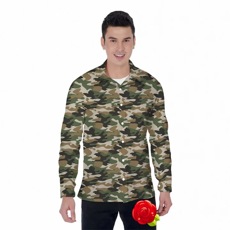 Outdoor Forest Shirts 3D Printed Men Long Sleeve Shirt Camouflage Blouse Casual Holiday Tops Casual  Camo Veteran Male Camisa