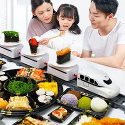 Conveyor Belt Rotary Sushi Toy Pretend Play Electric Track Trains Rotary Rail Car Sushi Rail Simulation Model Toys For Children