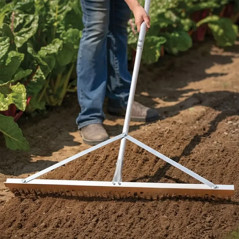 Landscape Rake for Lawn Leveling and Soil Grading Light Way Aluminum Rake with 66'' Aluminium Handle
