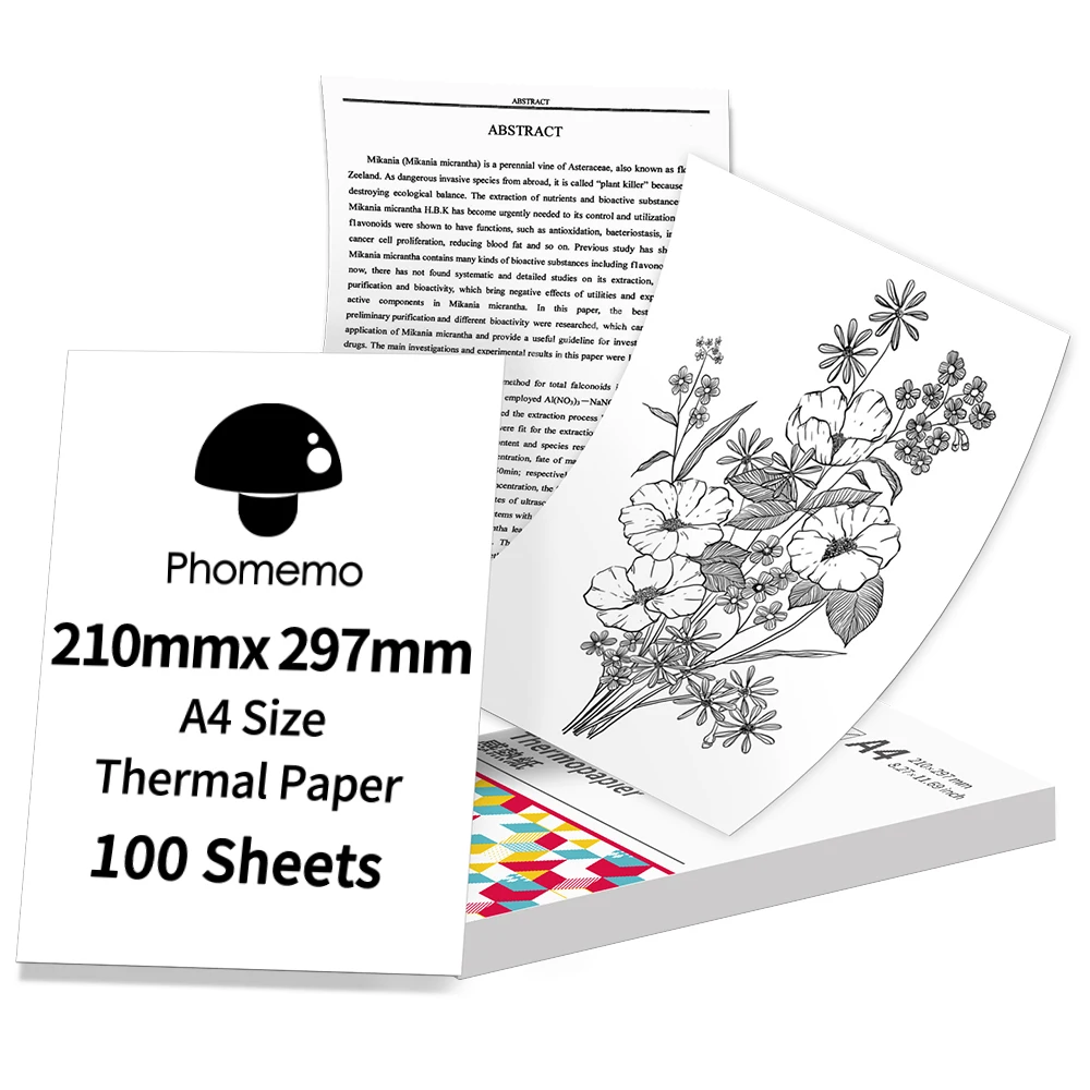 

Quick Drying A4 Paper Thermal Paper Fold Continuous Printing Paper 100 Sheets Suitable for Phomemo M08F/M832/M834 A4 Printer