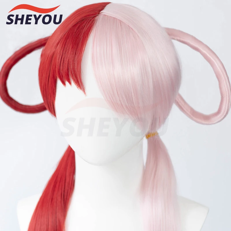 Uta Cosplay Wig Anime  Uta Red Pink Heat Resistant Hair Halloween Wig Earphone Props Woman Girl Cosplay + Wig Cap