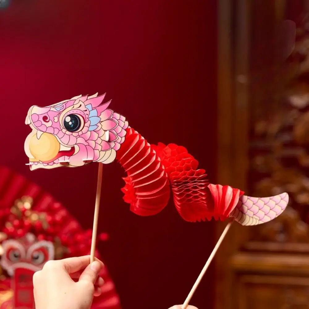 Chinese Tradition Lion Dance 2025 Jubilant Mini Snake Toy DIY Spring Festival Entertainment Paper Snake Paper Flower Folding