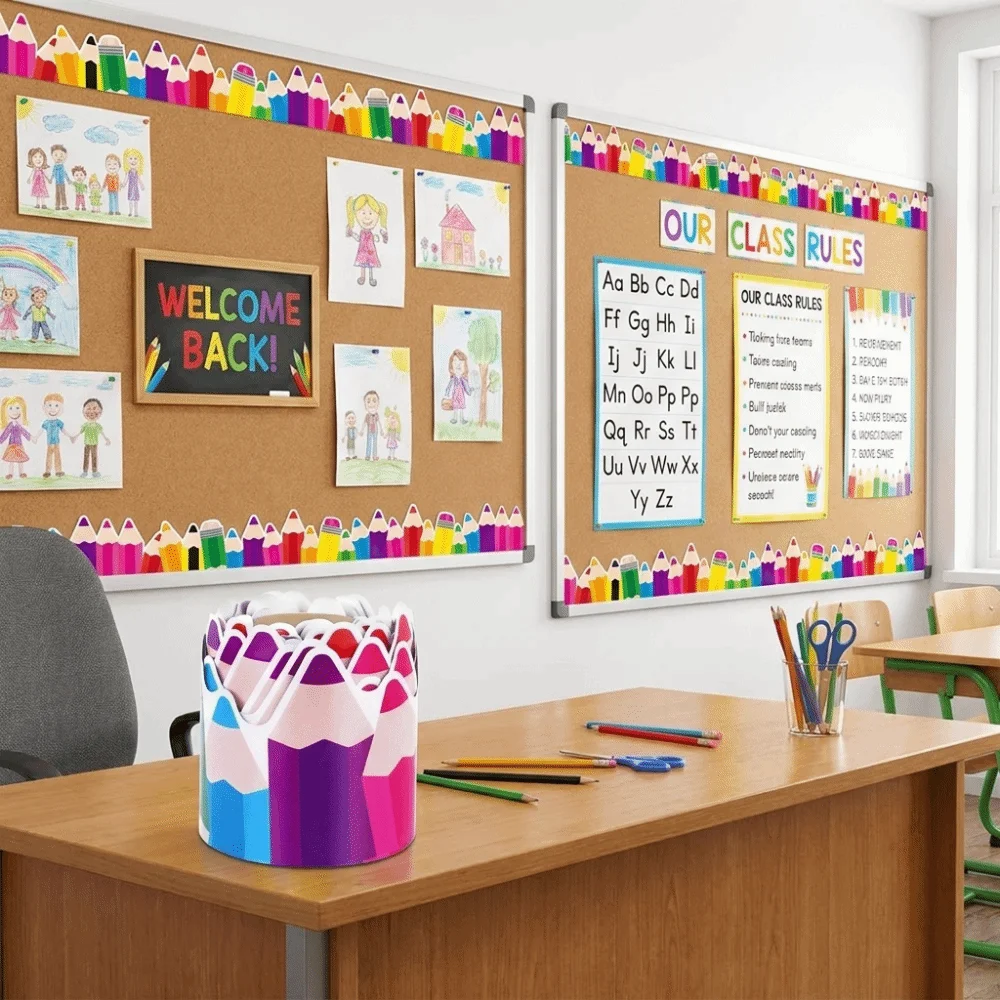 Copperplate Paper Pencil Shape Blackboard Stickers Colorful Self Adhesive Border Sticker Roll Multi-length Die-Cut Trim