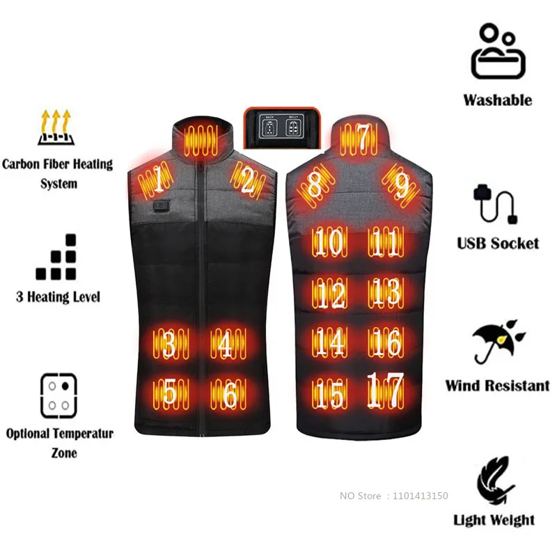 17 Area Usb giacca riscaldata da uomo gilet riscaldato per donna gilet riscaldante piumino riscaldato tattico scaldino riscaldato abbigliamento da