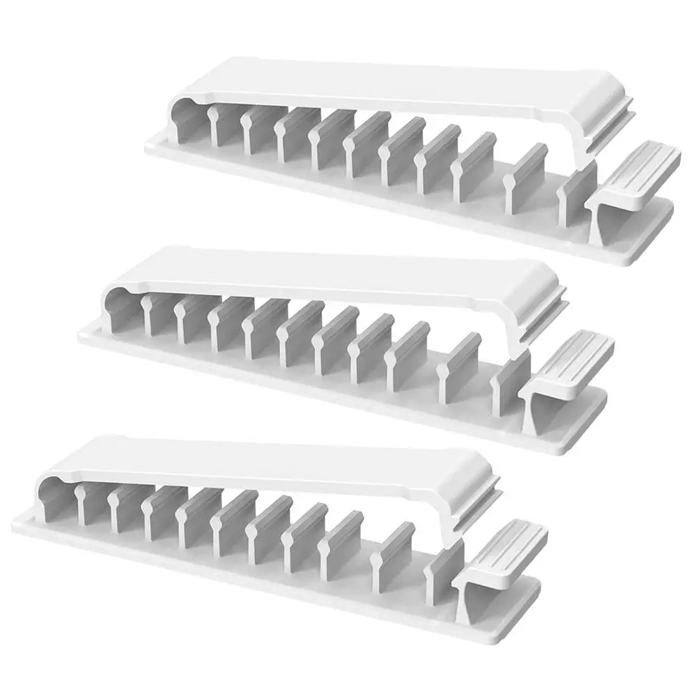 3Pcs Adhesive Cord Organizer Cable Clips Set 10 Slot Wire Holder for Desk Glass Metal Ceramic Tile Surface Cable Management