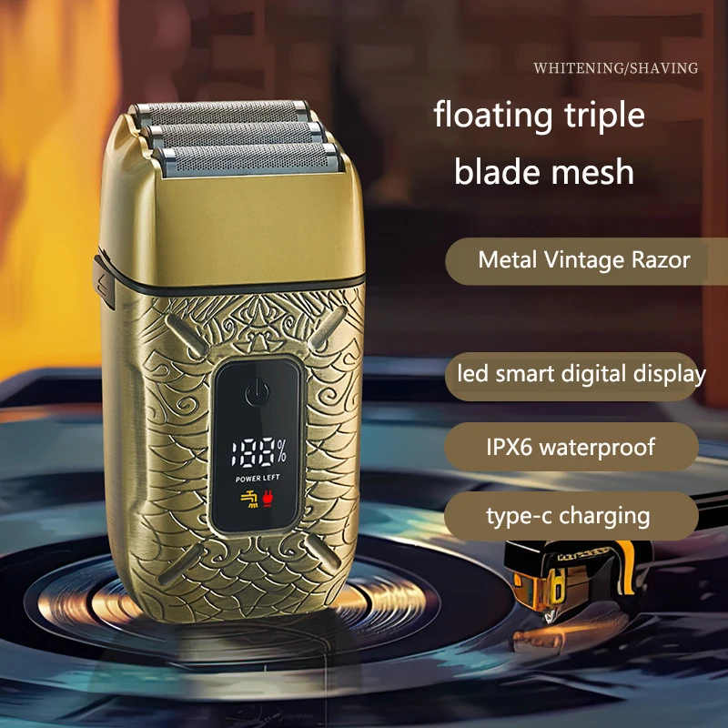 STLF Factory 4D Floating Head Ganzmetallrasierer Wasserdichter Friseur-Folienrasierer USB-Lade-Elektrorasierer