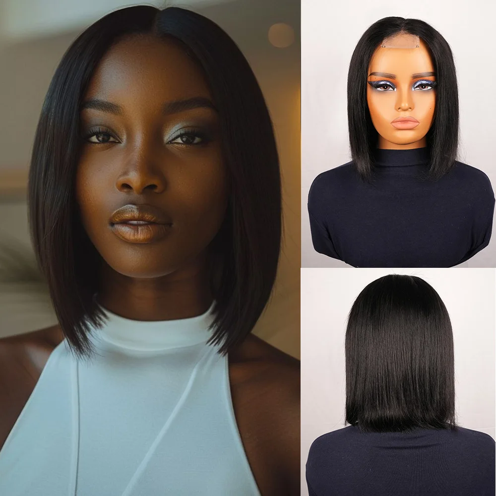 قصيرة بوب شعر مستعار 2x6 الدانتيل أمامي خصلات الشعر المستعار الإنسان مستقيم البرازيلي 100% باروكة من شعر طبيعي 2x6 شعر مستعار للنساء