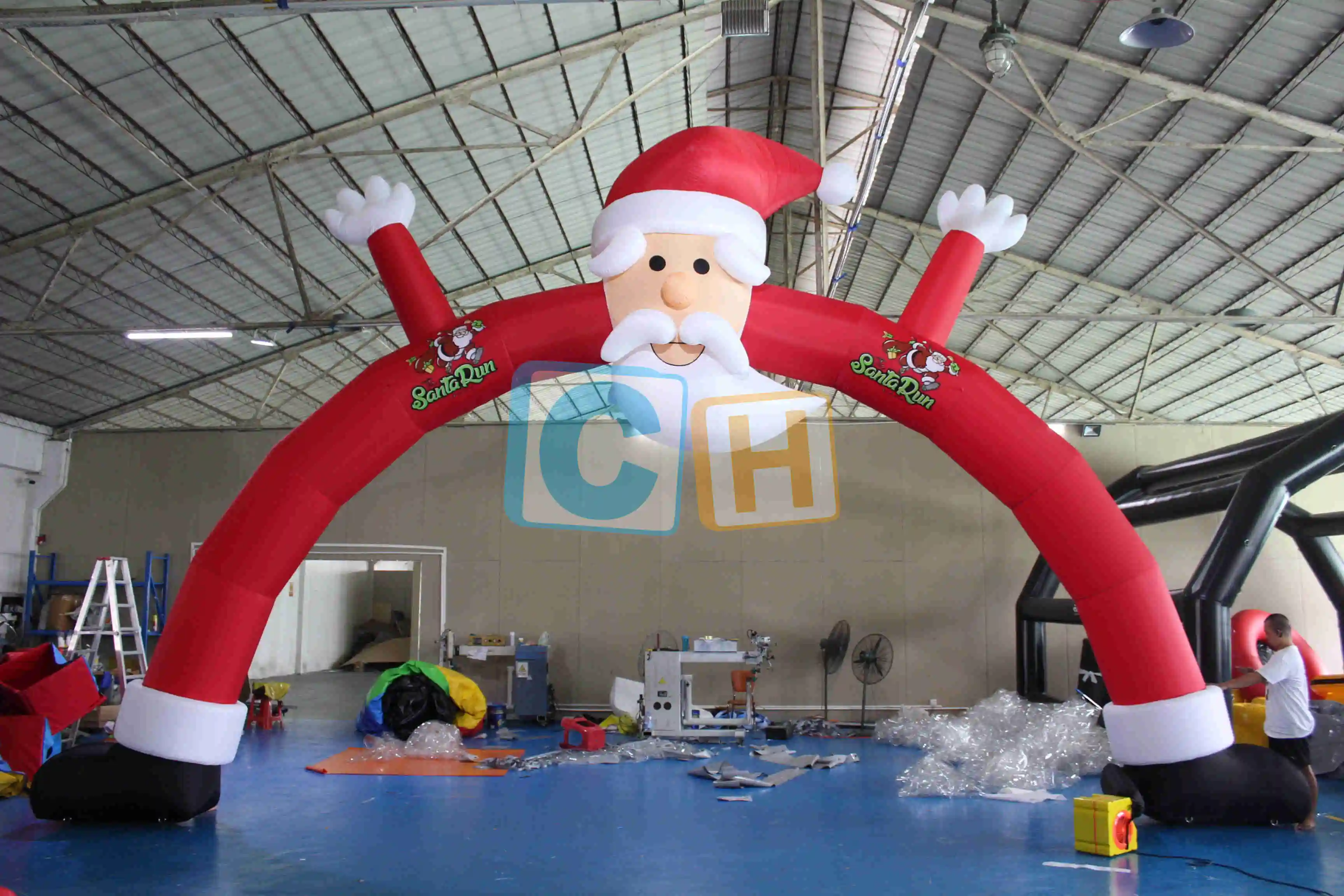 Arco inflable de PVC de Papá Noel para entrada, arco festivo para Navidad, alegría mágica, promoción al aire libre, soplador de aire Digital LED