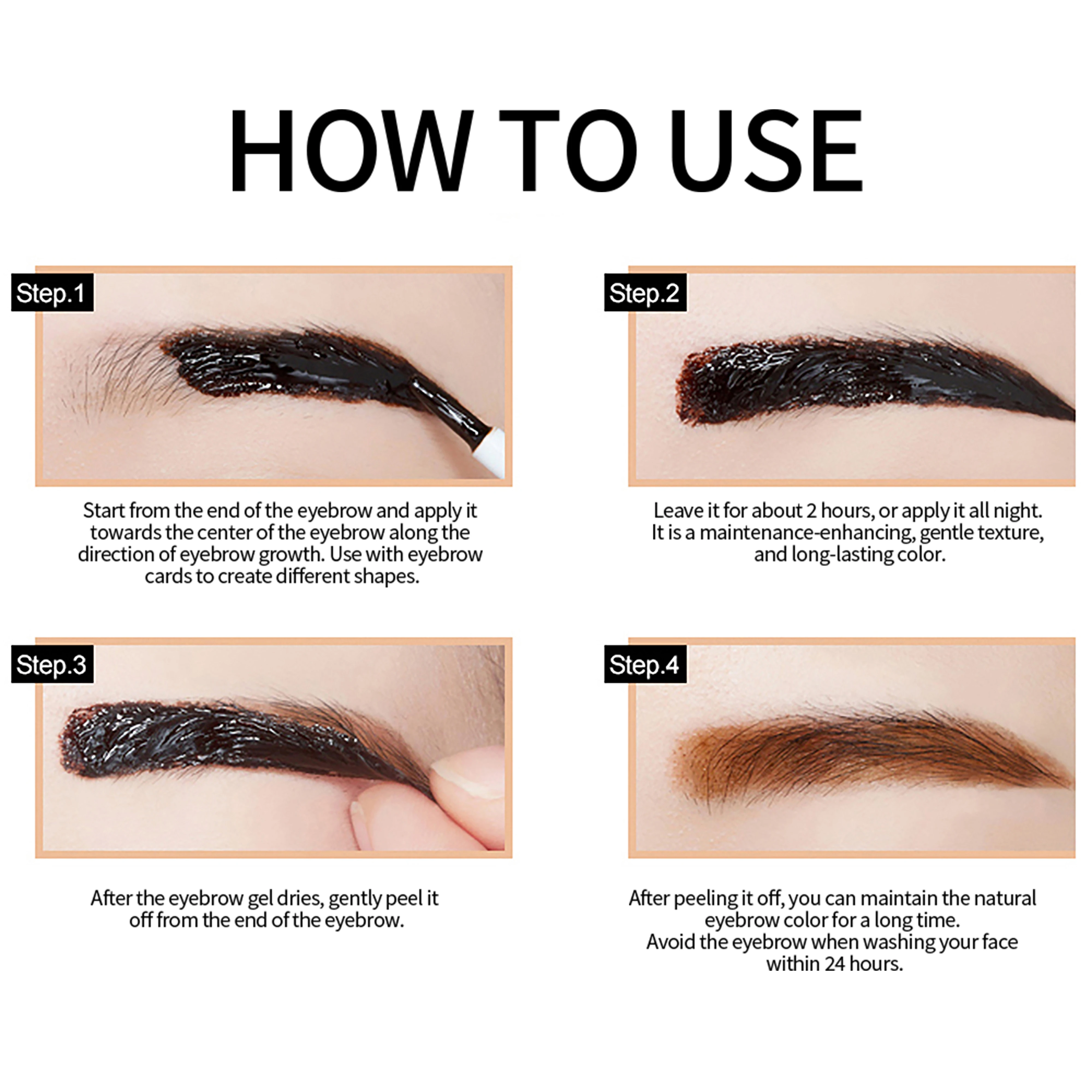 NOVOWasserfeste und schweißbeständige, abziehbare Formel für wischfeste, langlebige Brauen. Mühelose Augenbrauenanwendung.