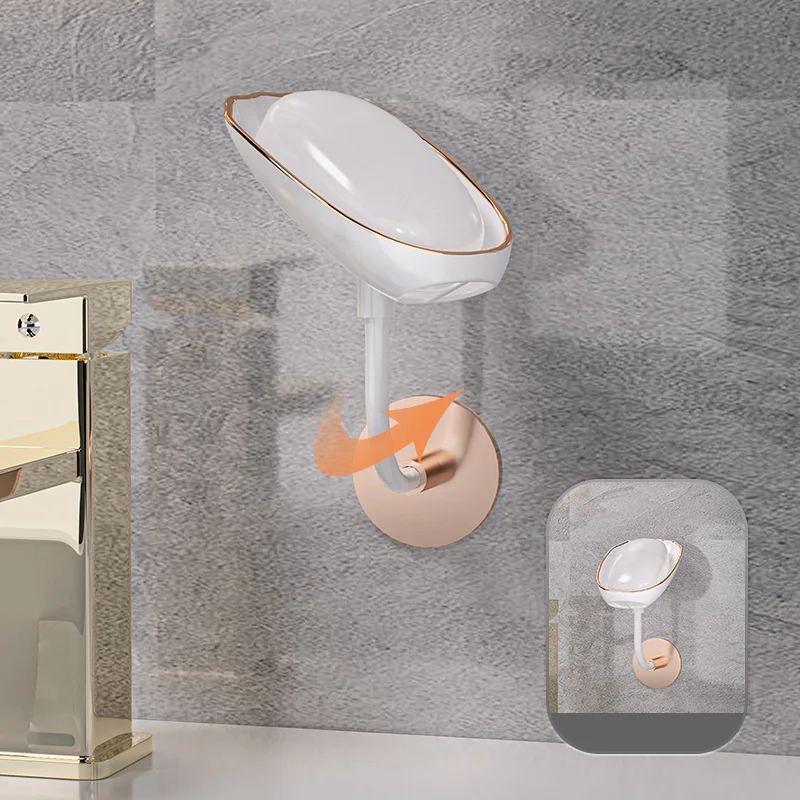 Wall Mounted Non-perforated Draining Soap Dish Toilet Household Light Luxury Soap Shelf Tray Soap Storage Rack Bathroom Supplie