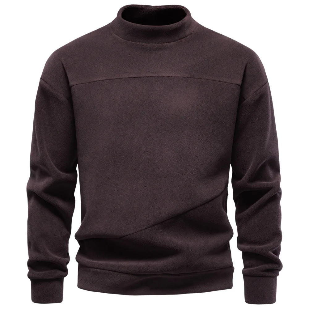 AIOPESON Herren Pullover Sweatshirt mit Stehkragen, Einfarbig, Einzeltasche, Herbst Winter Casual Warm Locker Geschnitten Langarm Oberbekleidung – Detail 4