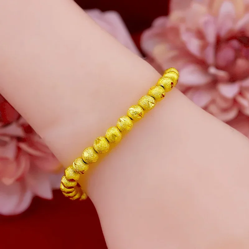 9999 Real Gold 24K Jewelry Euro Frosted Transfer Bead Bracelet Women's Gold Jewelry Gold Bracelet Women's