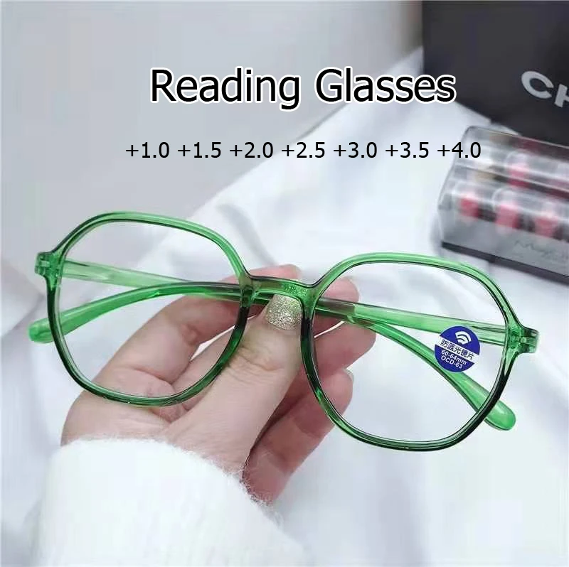 

Reading Glasses Irregular Polygon Ultralight Presbyopic Eyewear for Women Men Vintage Anti Blue Rays Hyperopia Eyeglasses To+4.0