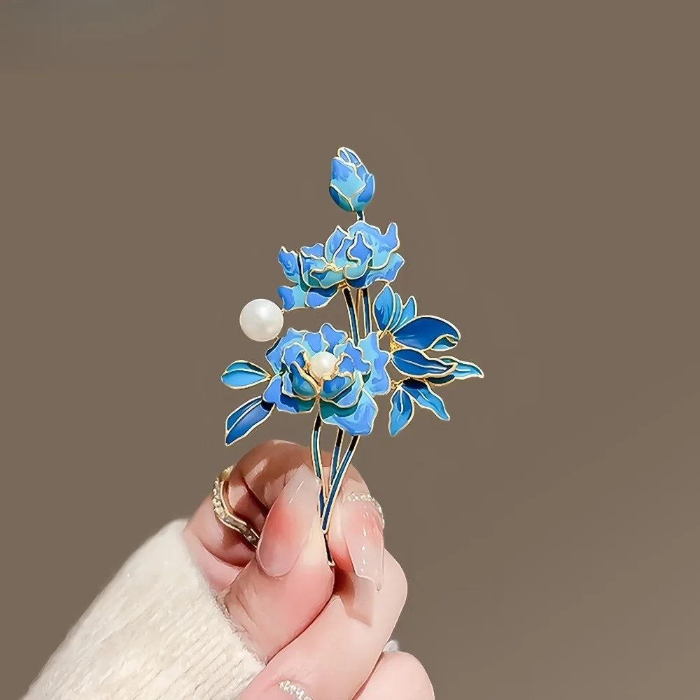 Temperament Elegant Cloisonne Brooch Pearl Light Luxury Flower Badge Pin Chinese Style Clothing Accessories Enamel Pin Party