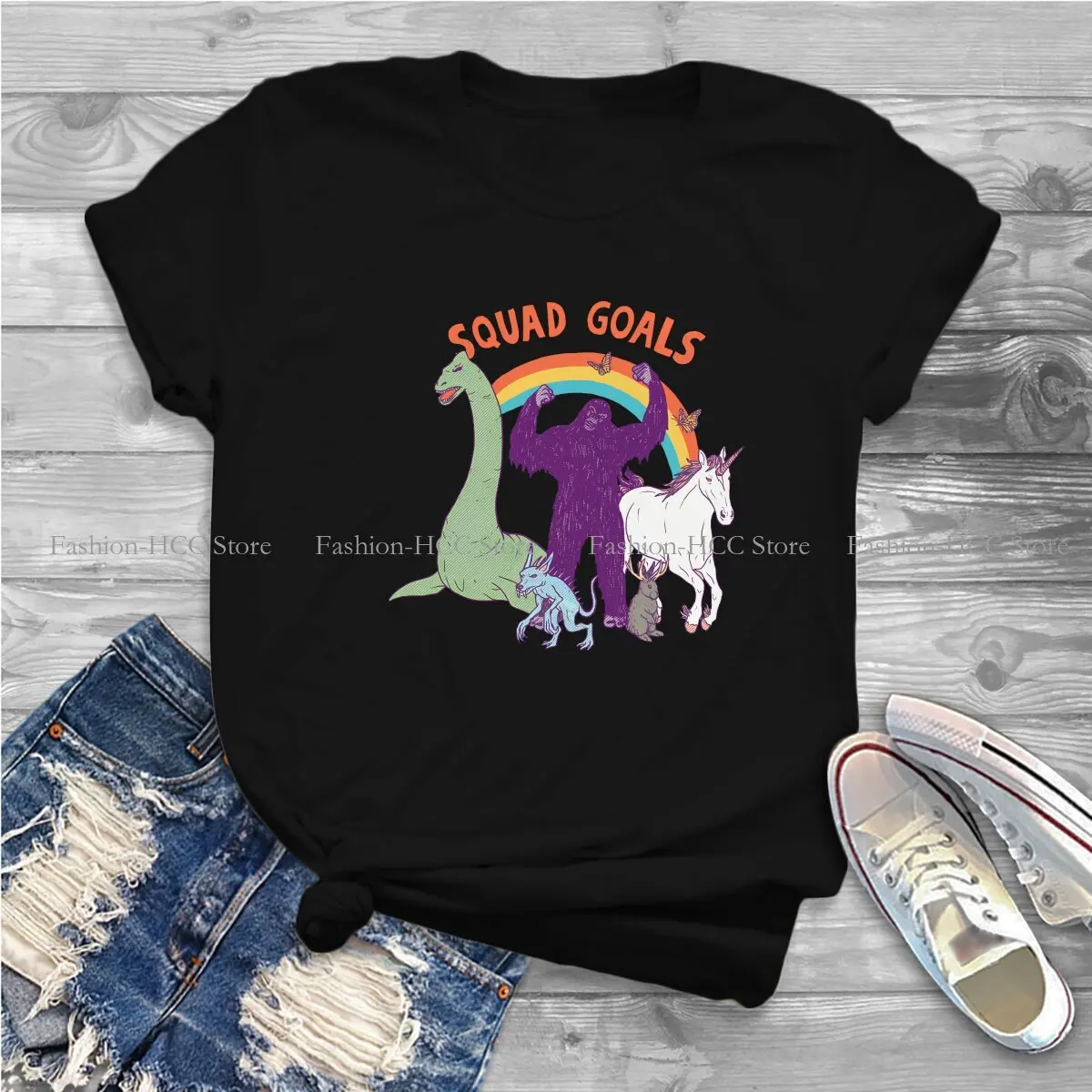 Squad Goals Essential Hipster Polyester TShirts Unicorn Cute Women Graphic Tops T Shirt Round Neck