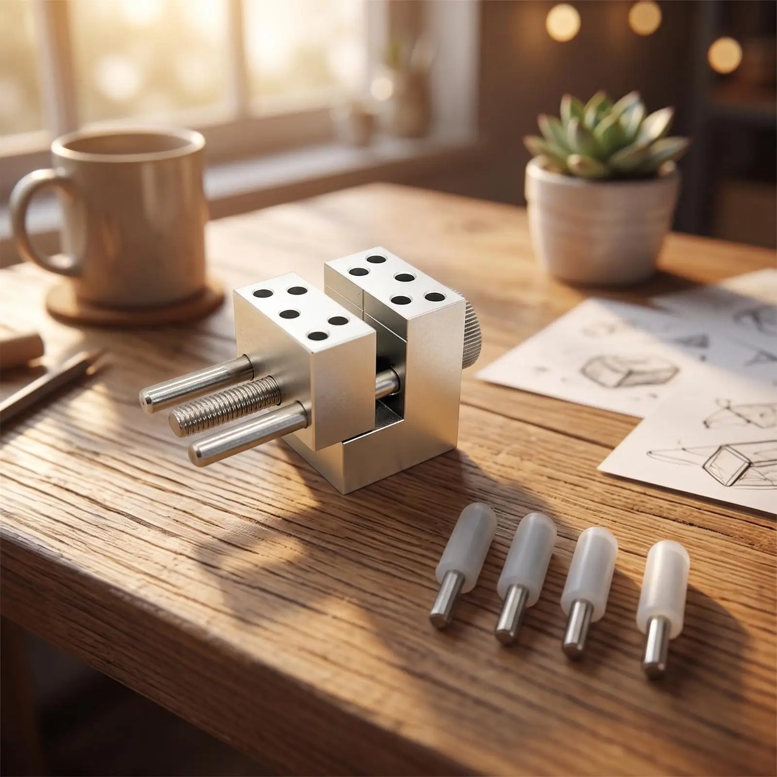 Durable Composite Vise for Intricate Tasks with Four Rubber Coated Rods and Knurled Side Knob