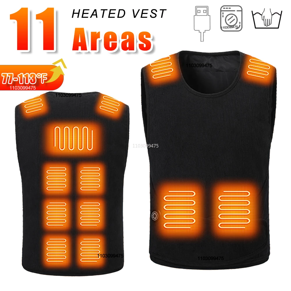 

11-зонный жилет с подогревом, зимний теплый жилет с подогревом с зарядкой через USB для мужчин и женщин, уличный лыжный жилет для пешего туризма, кемпинга, лыжный жилет с электрическим подогревом
