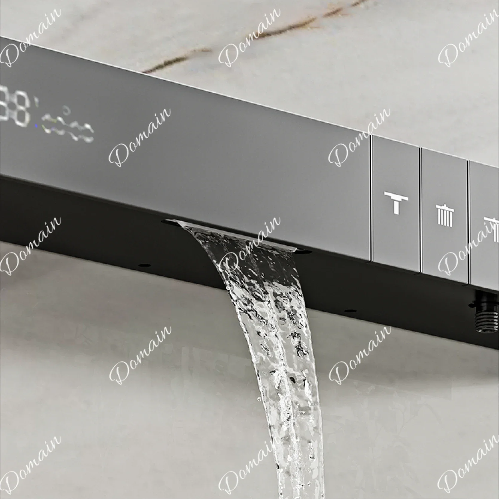 EO s Gun Grey Brass Wall-Mounted Rainfall Shower Set，LED Display With Waterfall Outlet Anti-Scald In wall style Bathroom Faucet