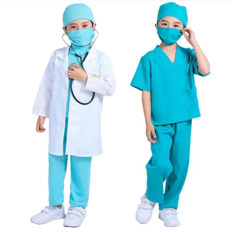 Crianças uniforme cirúrgico crianças médico enfermeira camisa de trabalho calças casaco terno meninos meninas cosplay trajes de halloween festa presente aniversário