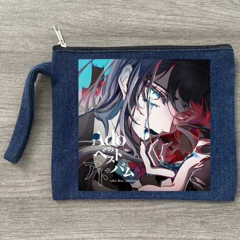 

Ado WORLD TOUR Canvas Makeup Bag Portable Travel Denim Cosmetic Bag with Zipper Lightweight Female Coin Pouch Women Bags