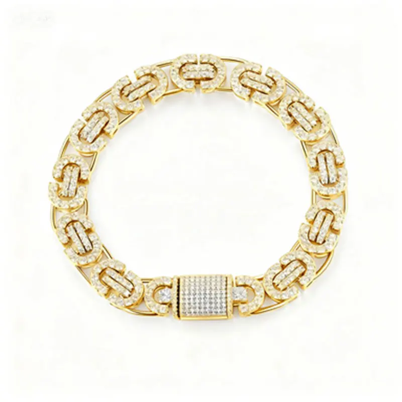 

Стерлинговое серебро 925 пробы, инкрустированный муассанитом, гальваническим покрытием, золото 18 карат, европейская и американская мода, кубинский браслет в стиле хип-хоп с муассанитом Fes