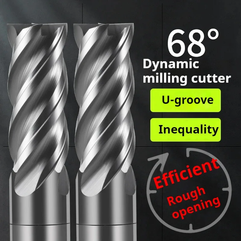 HRC68 4 Flutes Carbide End Mill Metal Steel Tungsten Milling Cutter CNC U Shape Big Chip Remover 1-6mm 8mm 10mm 12mm 16mm 20mm