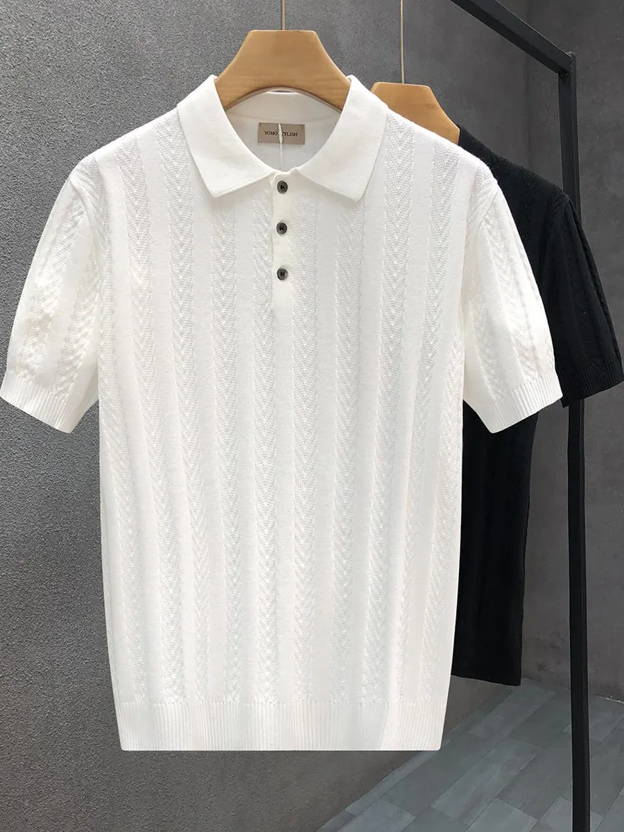 

Light Busin High-End Ice Silk Thin ort Sve Knitted Sweater Trendy Brand f Sve T-irt Spring Summer New Arrival