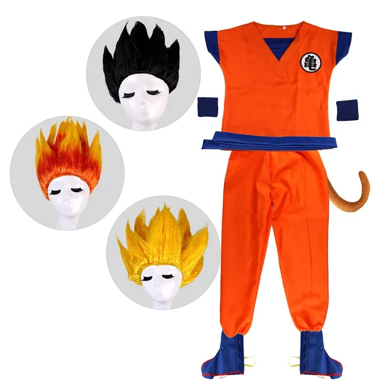 Halloween Adult Kids Suits Son Goku Gui Carnival Anime Cosplay Holiday Costumes Tail Wrister Wig Blue Gold Children Dress Up