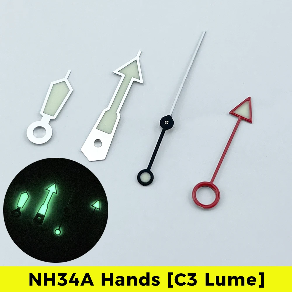 Hot sale Silver Green Orange NH34A GMT Pointer C3 Lume 4 Needle for SKX007 SKX SSK GMT Mod Master II Pointer for 28.5mm Dial