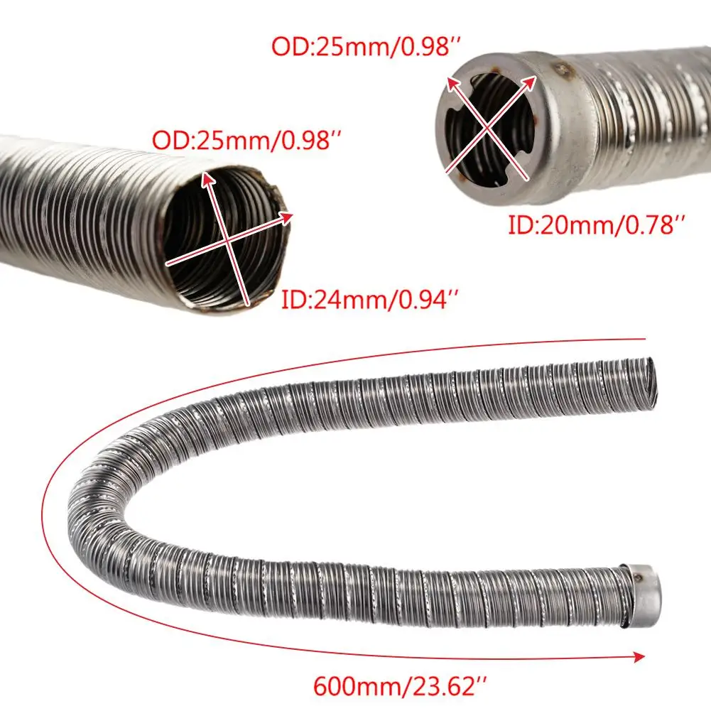 Tubo di scarico del riscaldatore per auto 24mm Doppio strato 60cm Tubo di scarico del riscaldatore di parcheggio dell'aria Linea in acciaio inossidabile per Webasto