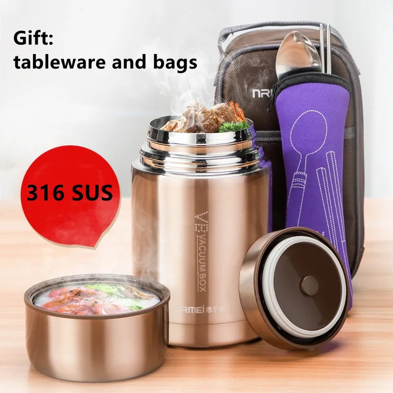 1.0L Thermal lunch box Insulated container vacuum Insulated Barrel Stainless Steel Bento Leakproof Sealed hot food box