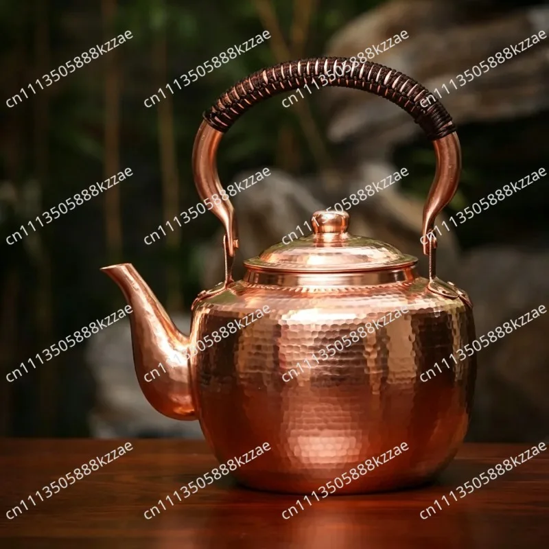 Large Hand-Hammered Copper Kettle - Thickened Pure Purple Copper Pot for Gas Stove, Vintage Style Home Water Boiler