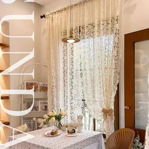 Perdeler, tül işlemeli bej vintage kenarında oluklu mukavva, dantel, avrupa tarzı oda bölücü perde, saray tarzında high-end, fransız - 6 Büyük satış estor krem no. 4