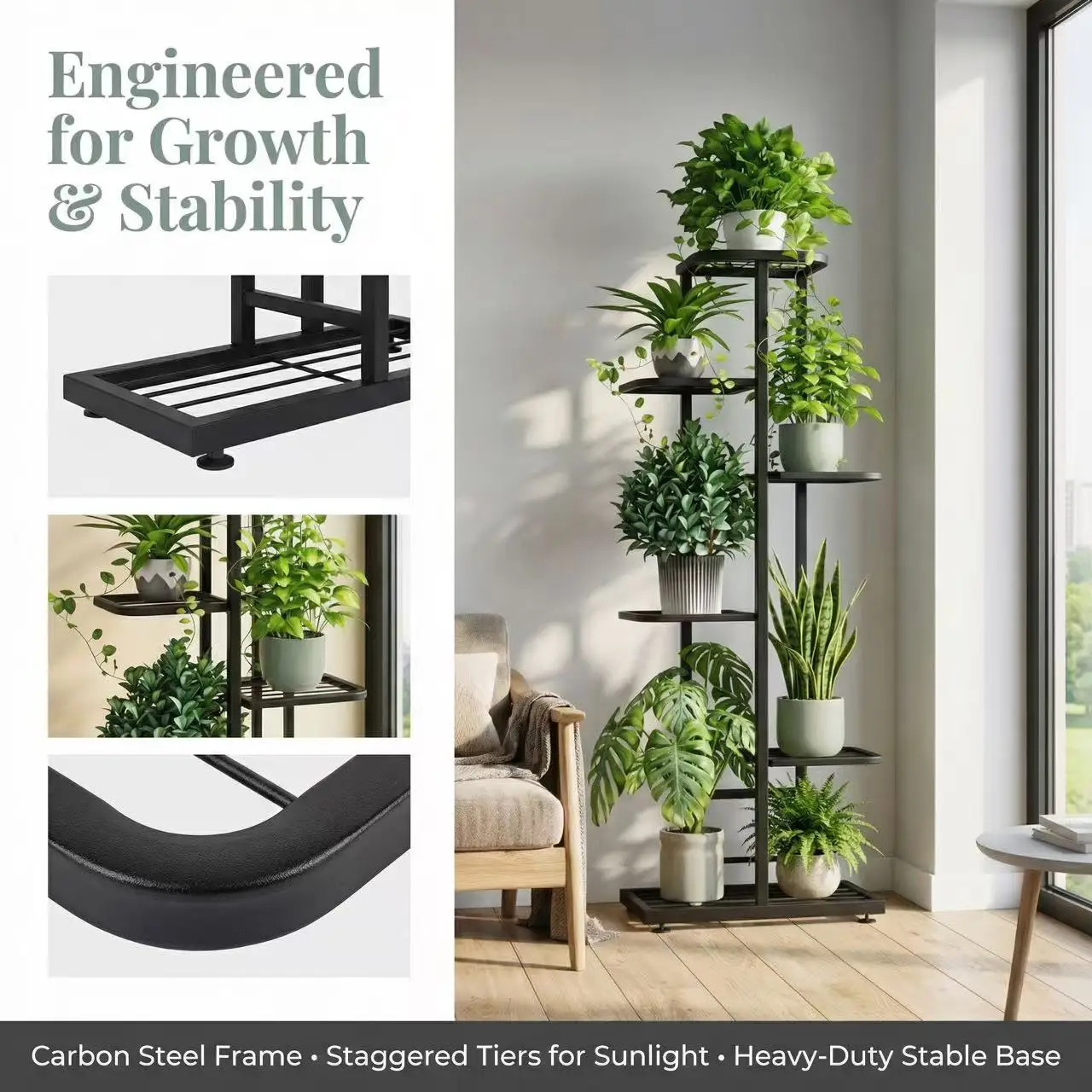 6/8-stöckiger Pflanzenständer, Eckblumenständer, Blumenregal, platzsparend für Wohnzimmer, Balkon, Garten