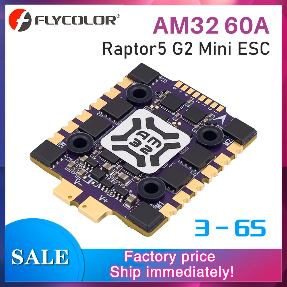 

Flycolor RC 60A ESC Raptor5 G2 Mini AM32 60A ESC 3-6S Lipo 20x20мм M3 Поддерживает все цифровые сигналы Dshot для RC FPV дронов