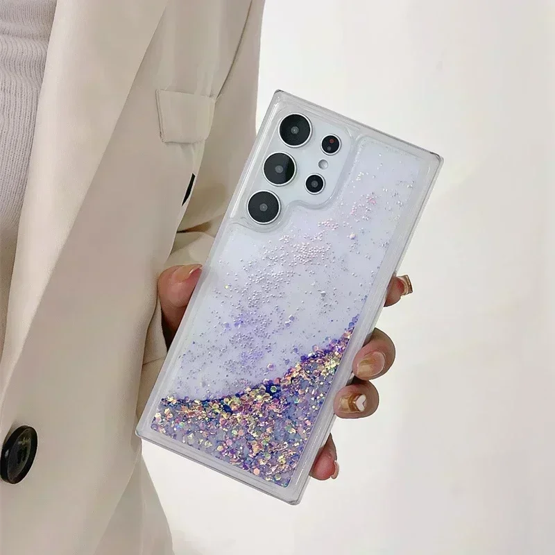 Серебристый чехол Bling Glitter для Samsung S20 S21 FE S22 S23 Note20 Ultra Note10 Plus A72 A73 A52 A14 Мягкий чехол из ТПУ с зыбучим песком