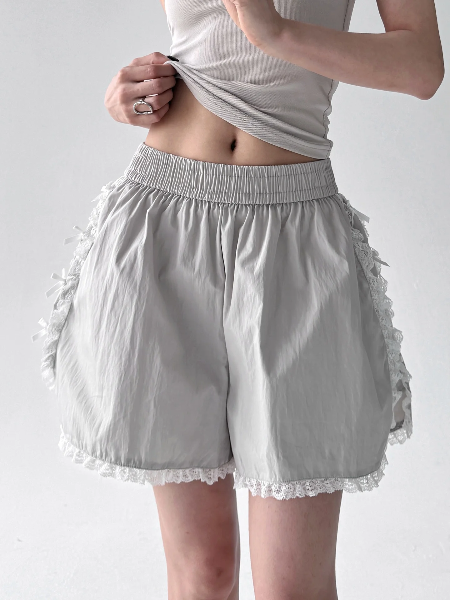 Verão 2025 feminino solto esportes calças casuais dstring cintura alta perna larga ort orts confortável efeito de emagrecimento